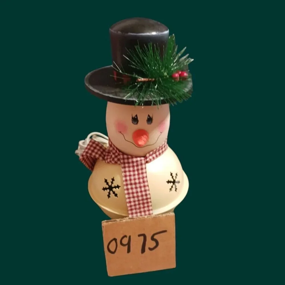 Snowman decorative table  lamp with red plaid scarf & black hat